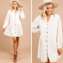Load image into Gallery viewer, Know It Well Champagne White Bubble Sleeve Dress