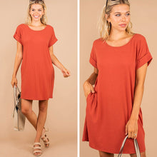 Load image into Gallery viewer, Play The Role Rust Orange Ribbed T-shirt Dress