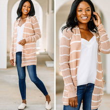 Load image into Gallery viewer, Want It All Light Mocha Brown Striped Cardigan
