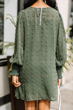 Load image into Gallery viewer, You're Mine Olive Green Swiss Dot Dress