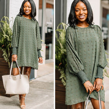Load image into Gallery viewer, You're Mine Olive Green Swiss Dot Dress