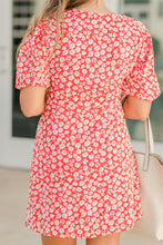 Load image into Gallery viewer, Are We There Tomato Red Ditsy Floral Button Down Dress