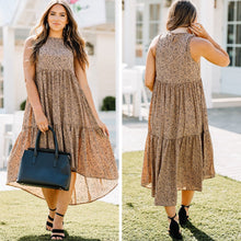 Load image into Gallery viewer, Being Yourself Mocha Brown Leopard Midi Dress