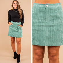 Load image into Gallery viewer, Talk It Through Pistachio Green Corduroy Skirt