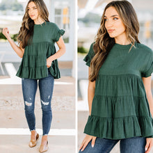 Load image into Gallery viewer, On The Scene Hunter Green Tiered Top