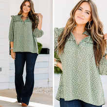Load image into Gallery viewer, Classic Moves Olive Green Polka Dot Top