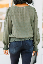 Load image into Gallery viewer, Love Is In The Air Olive Green Swiss Dot Top