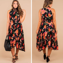 Load image into Gallery viewer, Can't Slow Down Black Floral Midi Dress