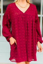 Load image into Gallery viewer, Everywhere I Go Burgundy Red Swiss Dot Dress