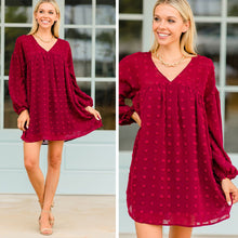 Load image into Gallery viewer, Everywhere I Go Burgundy Red Swiss Dot Dress