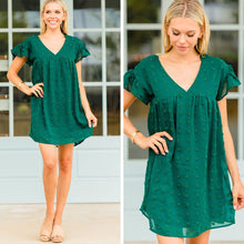 Load image into Gallery viewer, Be With You Hunter Green Swiss Dot Dress