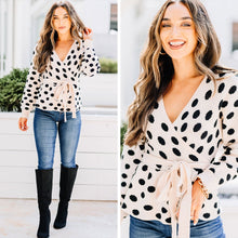 Load image into Gallery viewer, In A Dream Oatmeal White Polka Dot Sweater