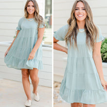 Load image into Gallery viewer, I Run To You Sage Green Tiered Dress