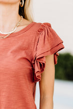Load image into Gallery viewer, Falling In Love Rust Orange Ruffled Top