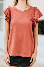 Load image into Gallery viewer, Falling In Love Rust Orange Ruffled Top