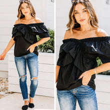 Load image into Gallery viewer, Run Away Black Ruffled Top