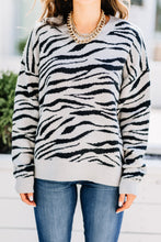 Load image into Gallery viewer, Get It Started Gray Zebra Sweater