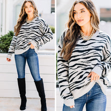 Load image into Gallery viewer, Get It Started Gray Zebra Sweater