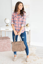 Load image into Gallery viewer, Save The Day Coral Plaid Button Down Top