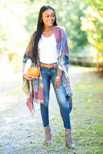Load image into Gallery viewer, Fall Fun Plum Purple Plaid Open Poncho