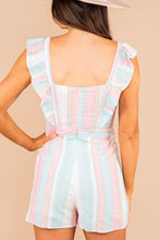 Load image into Gallery viewer, It's A Beautiful Day Aqua And Pink Striped Romper
