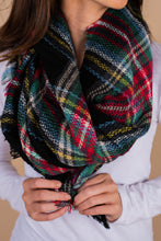 Load image into Gallery viewer, Autumn Air Navy And Red Plaid Blanket Scarf