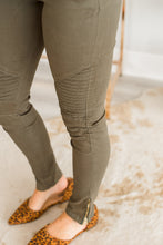 Load image into Gallery viewer, Living For The Day Olive Moto Zip Jeans