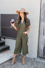 Load image into Gallery viewer, Tell The News Olive Green Cropped Jumpsuit
