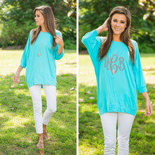 Load image into Gallery viewer, Slouchy Dolman Aqua Blue Tunic
