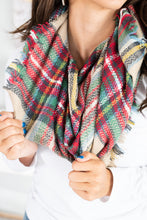 Load image into Gallery viewer, Autumn Air Taupe Plaid Blanket Scarf
