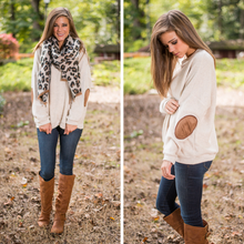 Load image into Gallery viewer, Patch Me If You Can Beige Brown Elbow Patch Top
