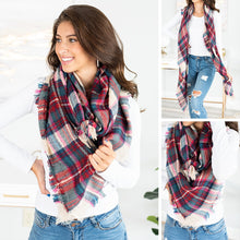 Load image into Gallery viewer, Autumn Air Pink Plaid Blanket Scarf
