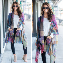 Load image into Gallery viewer, Fall Fun Plum Purple Plaid Open Poncho
