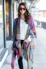 Load image into Gallery viewer, Fall Fun Plum Purple Plaid Open Poncho

