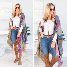 Load image into Gallery viewer, Fall Fun Plum Purple Plaid Open Poncho
