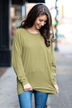 Load image into Gallery viewer, Slouchy Dolman Olive Green Long Sleeve Tunic
