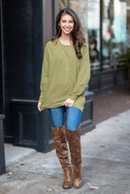 Load image into Gallery viewer, Slouchy Dolman Olive Green Long Sleeve Tunic
