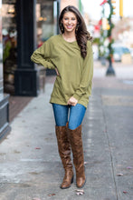 Load image into Gallery viewer, Slouchy Dolman Olive Green Long Sleeve Tunic
