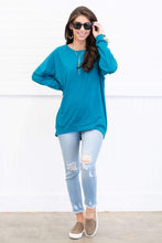 Load image into Gallery viewer, Slouchy Dolman Teal Blue Long Sleeve Tunic

