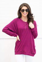 Load image into Gallery viewer, Slouchy Dolman Wine Red Long Sleeve Tunic
