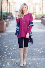 Load image into Gallery viewer, Slouchy Dolman Wine Red Long Sleeve Tunic
