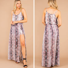 Load image into Gallery viewer, Born With The Sass Ivory And Lavender Snake Print Maxi Romper
