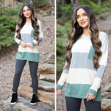 Load image into Gallery viewer, Power In Comfort Sage Green Colorblock Sweater

