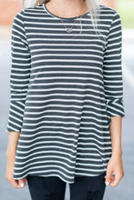 Load image into Gallery viewer, Easy To Love You Charcoal-Ivory Striped Top
