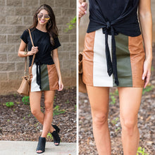 Load image into Gallery viewer, Let's Get Retro Camel Brown Vegan Leather Skirt
