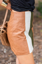Load image into Gallery viewer, Let's Get Retro Camel Brown Vegan Leather Skirt
