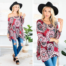 Load image into Gallery viewer, Medallion Of Honor Burgundy Red Off The Shoulder Top
