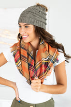 Load image into Gallery viewer, Autumn Air Orange Plaid Blanket Scarf
