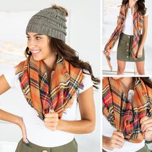 Load image into Gallery viewer, Autumn Air Orange Plaid Blanket Scarf
