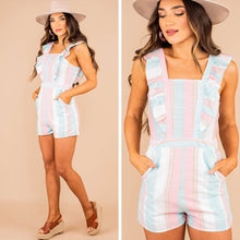 Load image into Gallery viewer, It's A Beautiful Day Aqua And Pink Striped Romper
